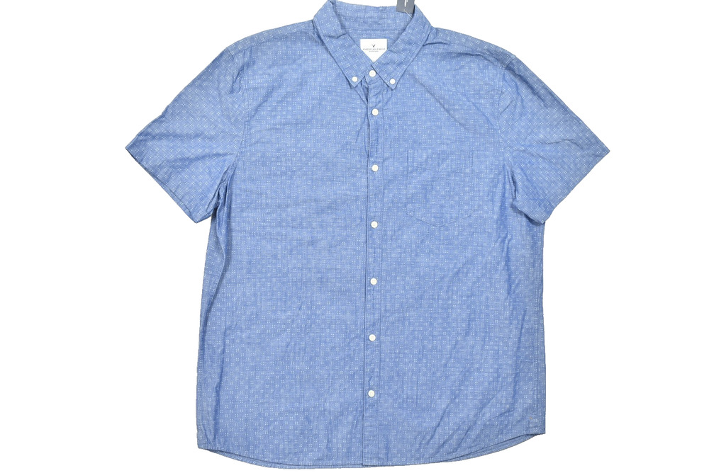 American Eagle Outfitters Men XXL Blue Dotted Short Sleeve Button Down Shirt New
